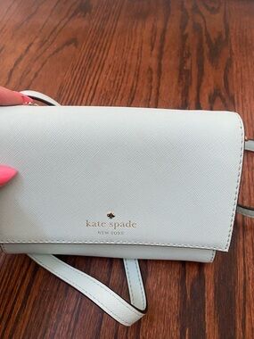 kate spade mint green crossbody wallet with gold logo